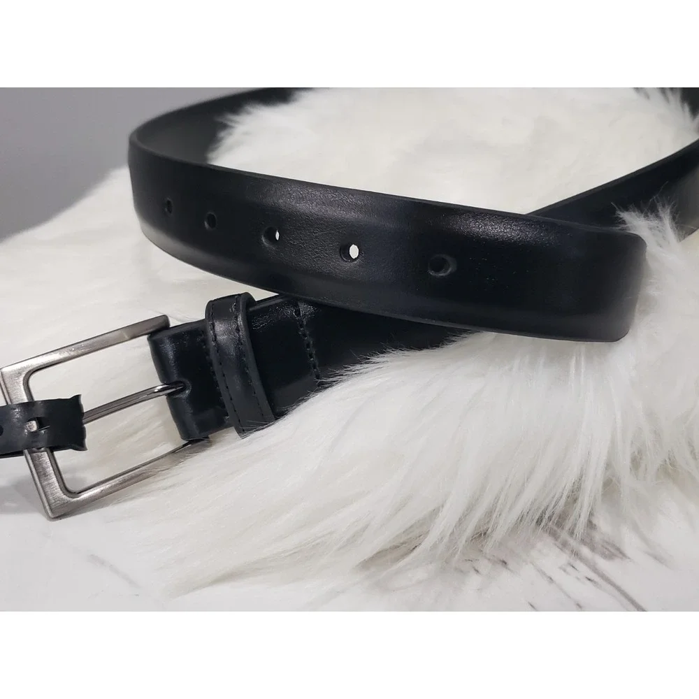 NEW SIZE 38 Mens Florsheim solid black genuine leather smooth dress belt silver